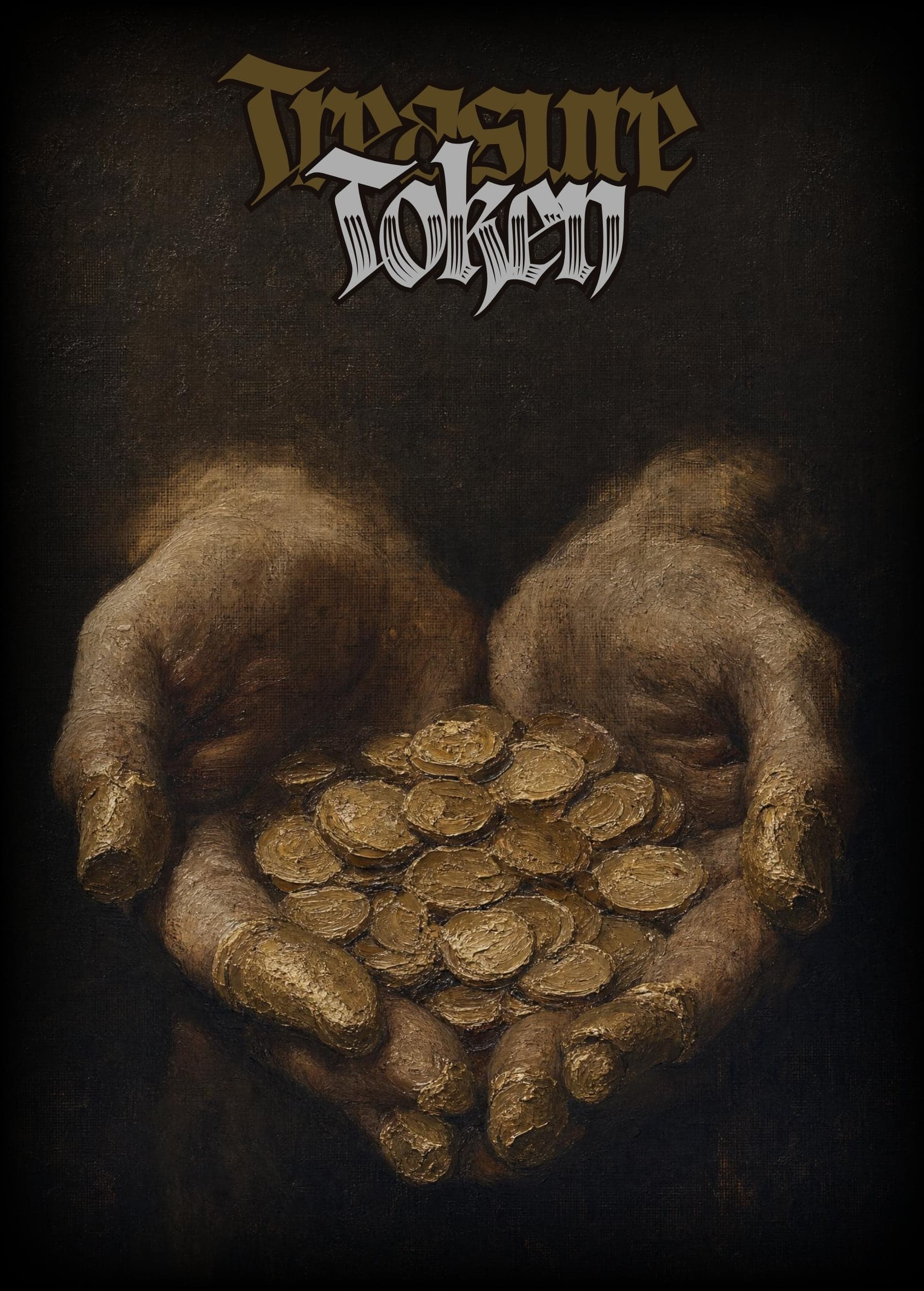 Treasure token artwork, gold coins held in cupped hands